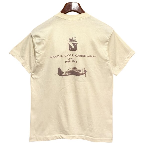 画像4: 【USA製】【ビンテージ】【XPRES KNITS】【USS RANGER】染み込みプリント【ベージュ】Tシャツ【サイズＬ】  (4)