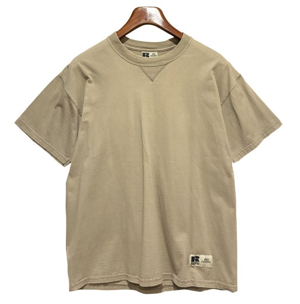 画像1: 90’s【Russell】【ラッセル】プロコットン【ベージュ】無地 前V【Tシャツ】【サイズM】  (1)
