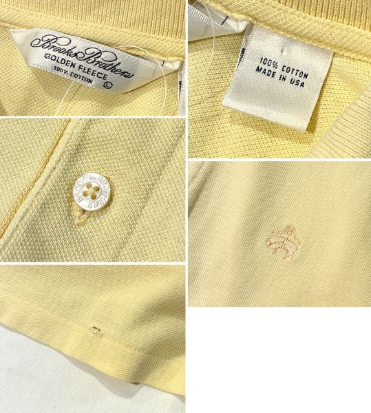 画像2: 【USA製】【ビンテージ】【ブルックスブラザーズ】Brooks Brothers【黄色】無地 コットン【半袖ポロシャツ】【サイズL】  (2)