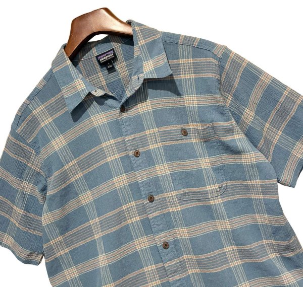 画像3: 【パタゴニア】【patagonia】【青ｘオレンジ】チェック【オーガニックコットン】【半袖シャツ】【サイズＬ】  (3)