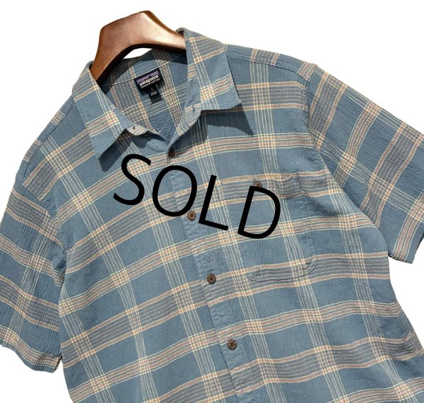 画像3: 【パタゴニア】【patagonia】【青ｘオレンジ】チェック【オーガニックコットン】【半袖シャツ】【サイズＬ】  (3)