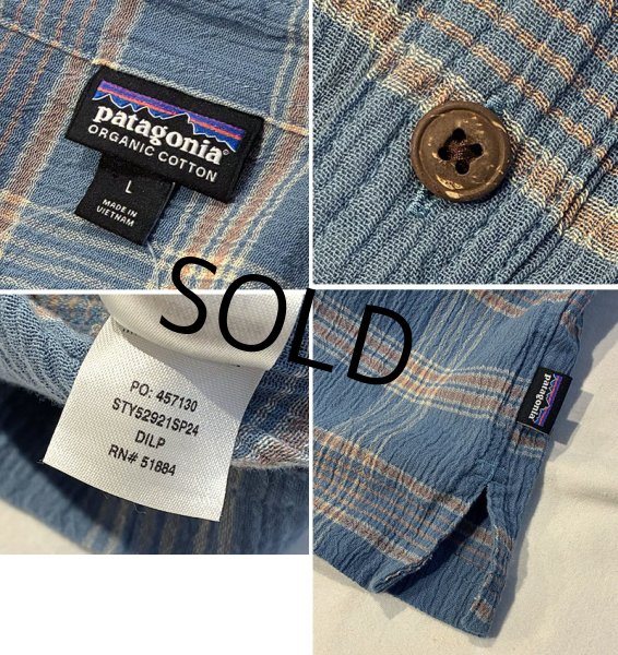 画像2: 【パタゴニア】【patagonia】【青ｘオレンジ】チェック【オーガニックコットン】【半袖シャツ】【サイズＬ】  (2)
