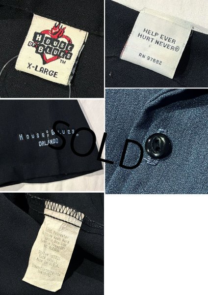 画像2: USA製【House of Blues ORLAND】【黒ｘ青】【ポリエステル】【ボーリングシャツ】【半袖シャツ】【サイズＸＬ】   (2)