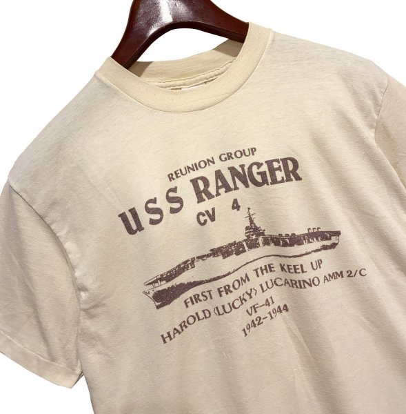 画像3: 【USA製】【ビンテージ】【XPRES KNITS】【USS RANGER】染み込みプリント【ベージュ】Tシャツ【サイズＬ】  (3)