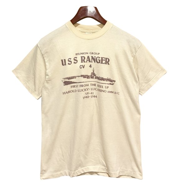 画像1: 【USA製】【ビンテージ】【XPRES KNITS】【USS RANGER】染み込みプリント【ベージュ】Tシャツ【サイズＬ】  (1)