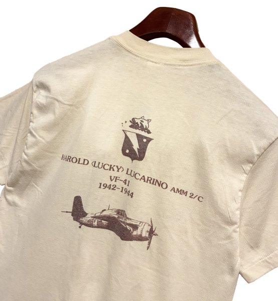 画像5: 【USA製】【ビンテージ】【XPRES KNITS】【USS RANGER】染み込みプリント【ベージュ】Tシャツ【サイズＬ】  (5)