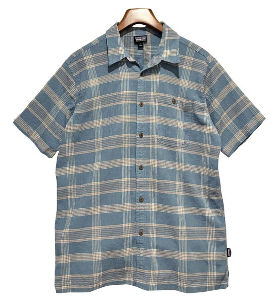 画像1: 【パタゴニア】【patagonia】【青ｘオレンジ】チェック【オーガニックコットン】【半袖シャツ】【サイズＬ】  (1)