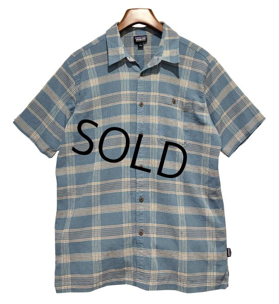 画像1: 【パタゴニア】【patagonia】【青ｘオレンジ】チェック【オーガニックコットン】【半袖シャツ】【サイズＬ】  (1)