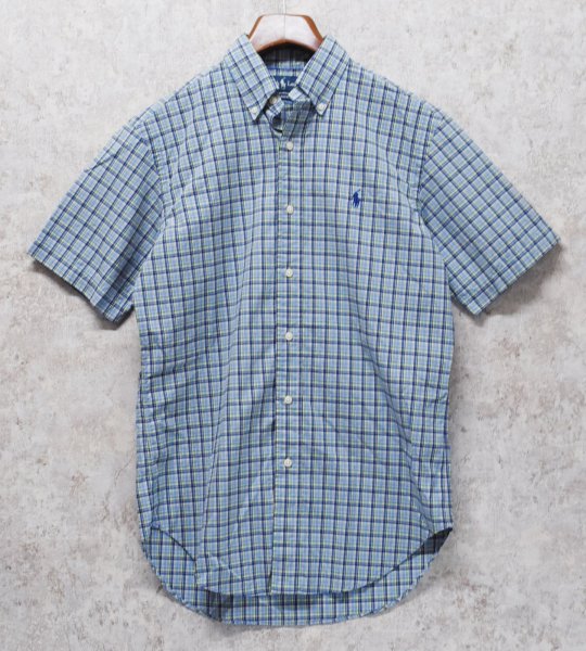 画像1: POLO ralph lauren【ラルフローレン】ビンテージ【CASSIC FIT】【クラシックフィット】【水色ｘ紺ｘ緑】チェック【半袖ＢＤシャツ】【サイズS】  (1)