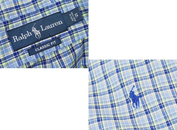 画像2: POLO ralph lauren【ラルフローレン】ビンテージ【CASSIC FIT】【クラシックフィット】【水色ｘ紺ｘ緑】チェック【半袖ＢＤシャツ】【サイズS】  (2)