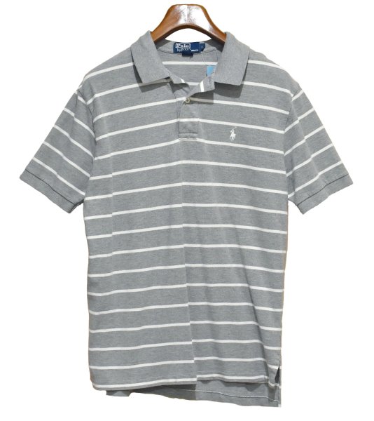 画像1: 【ビンテージ】【ラルフローレン】POLO RALPH LAUREN 【グレー×白ライン】コットン【ポロシャツ】【サイズＬ】   (1)
