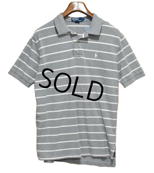 画像1: 【ビンテージ】【ラルフローレン】POLO RALPH LAUREN 【グレー×白ライン】コットン【ポロシャツ】【サイズＬ】   (1)