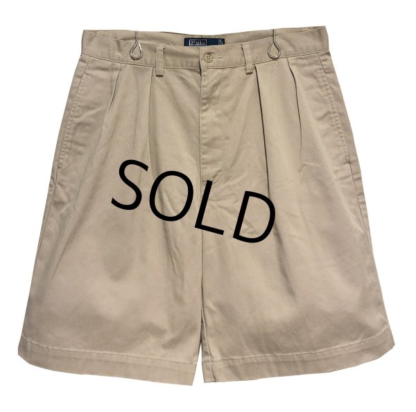 画像1: 90's ビンテージ【POLO RALPH LAUREN】オールドラルフローレン【ベージュ】tyler short【２タック】ショートパンツ【短パン】【コットンショーツ】【W33】  (1)