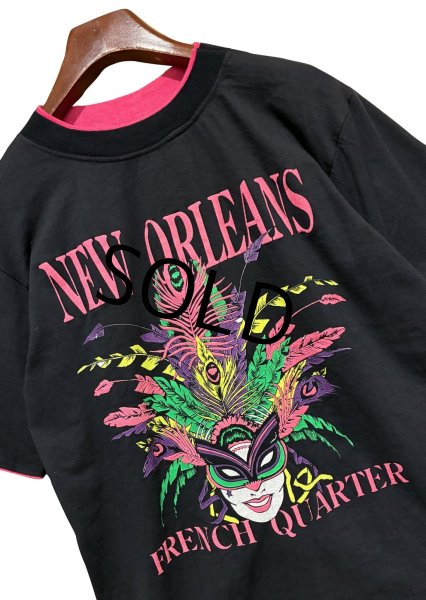 画像3: ほぼ未使用 USA製【DIPORT】【黒ｘピンク】NEW ORLEANS french quarter【二重袖】【Tシャツ】【サイズM】  (3)