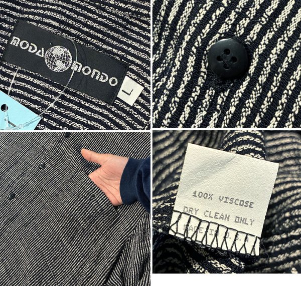 画像2: 【USA製】【Moda MONDO】【黒ｘ白】ストライプ【レーヨンシャツ】【サイズL】  (2)