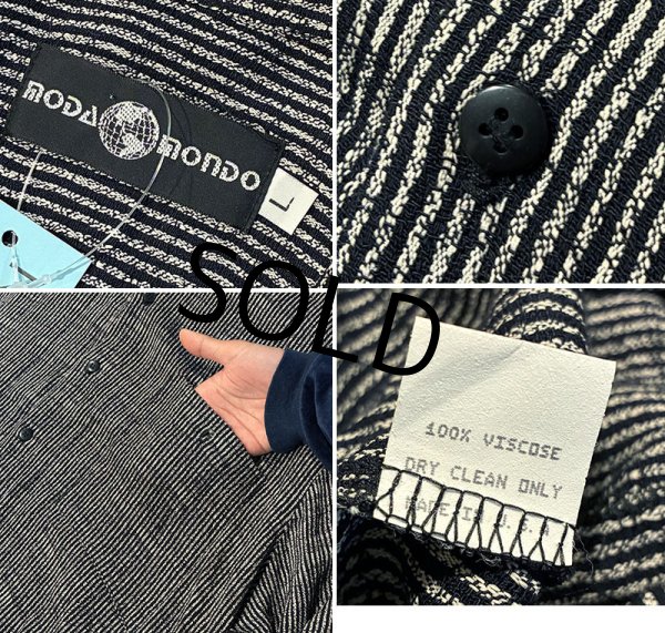 画像2: 【USA製】【Moda MONDO】【黒ｘ白】ストライプ【レーヨンシャツ】【サイズL】  (2)