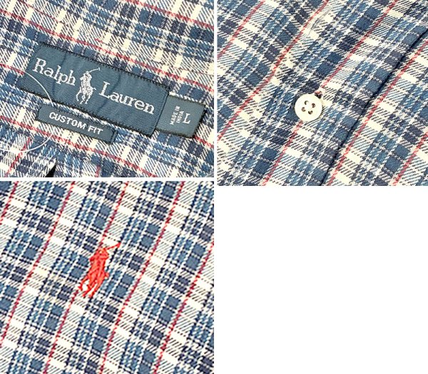 画像2: ビンテージ【ラルフローレン】POLO ralph lauren  【custom fit】紺ｘ青ｘ白ｘ赤 チェック ボタンダウン【コットンシャツ】【サイズＬ】  (2)