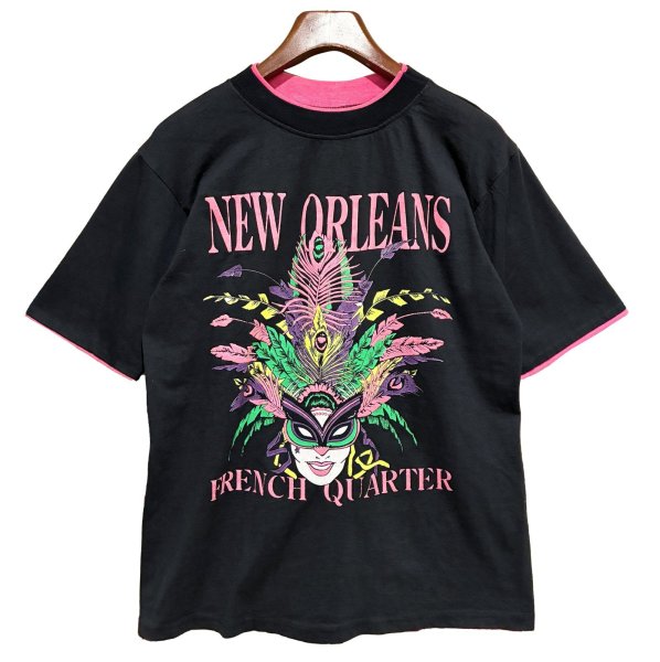 画像1: ほぼ未使用 USA製【DIPORT】【黒ｘピンク】NEW ORLEANS french quarter【二重袖】【Tシャツ】【サイズM】  (1)