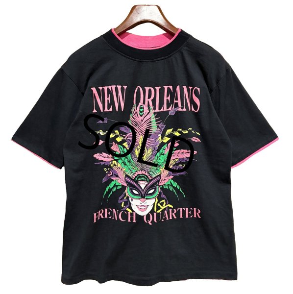 画像1: ほぼ未使用 USA製【DIPORT】【黒ｘピンク】NEW ORLEANS french quarter【二重袖】【Tシャツ】【サイズM】  (1)