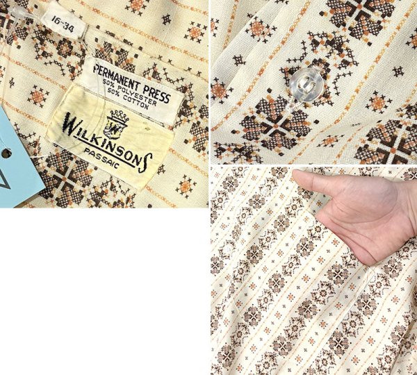 画像2:  ビンテージ【WILKINSONS】ベージュｘ総柄 シャツ  US16-34  (2)