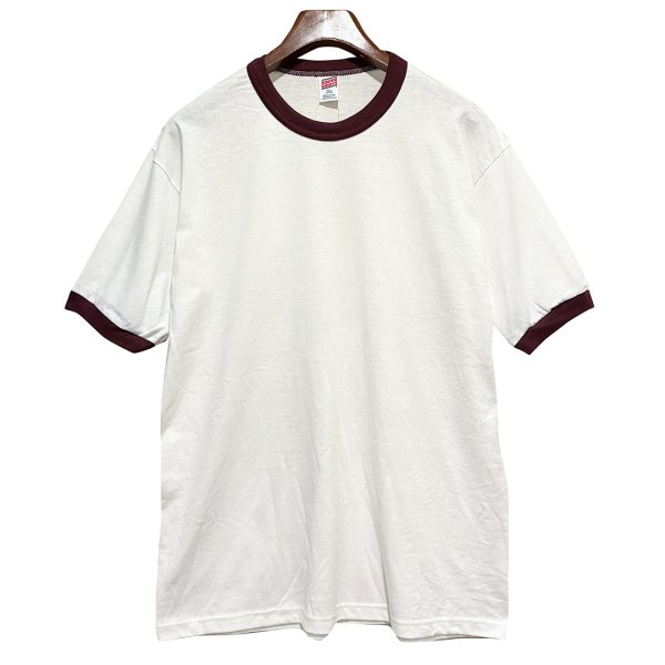 画像1: 【デッドストック】90's USA製 ビンテージ【SOFFE】ソフィー 【白xリブエンジ】【無地】【リンガーTシャツ】サイズL  (1)