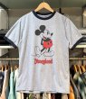 画像1:  【ビンテージ】ウォルトディズニー【ミッキーマウス】水色霜降り×紺 【リンガーTシャツ】 ディズニーランド【サイズＭ程度】  (1)