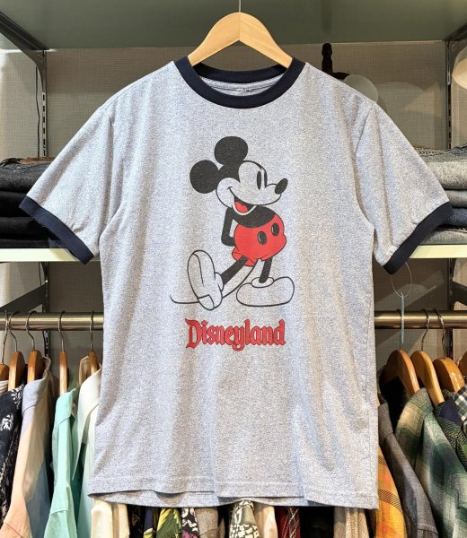 画像1:  【ビンテージ】ウォルトディズニー【ミッキーマウス】水色霜降り×紺 【リンガーTシャツ】 ディズニーランド【サイズＭ程度】  (1)