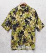 画像1: 90's【ビンテージ】【nautica】【ノーティカ】【レーヨン】茶系ｘ黒ｘ緑 【草柄】総柄【アロハシャツ】レーヨンシャツ【サイズL】  (1)