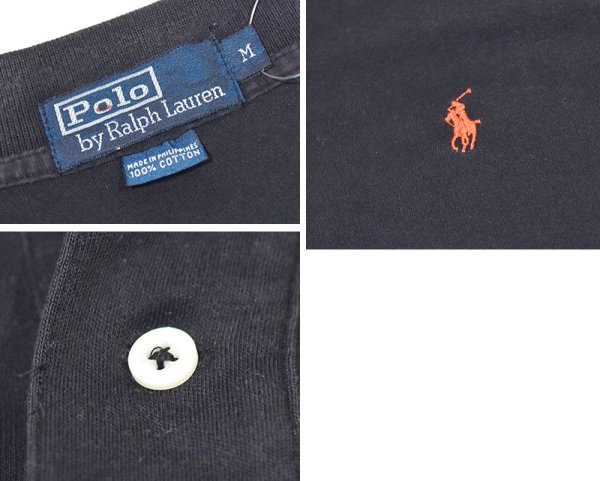 画像2: 【ビンテージ】【オールドラルフローレン】POLO RALPH LAUREN 【黒】無地 コットン【ポロシャツ】【サイズM】   (2)