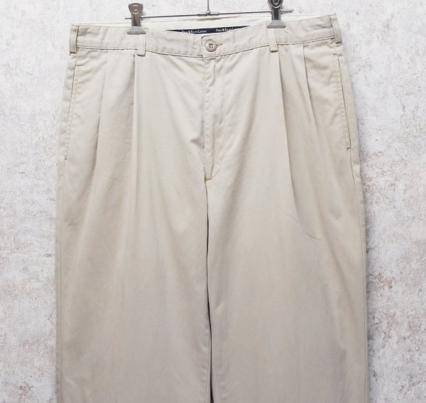画像3: 90's~【ラルフローレン】POLO RALPH LAUREN【ベージュ】2タック【コットンパンツ】テーパードシルエット【36×32】  (3)
