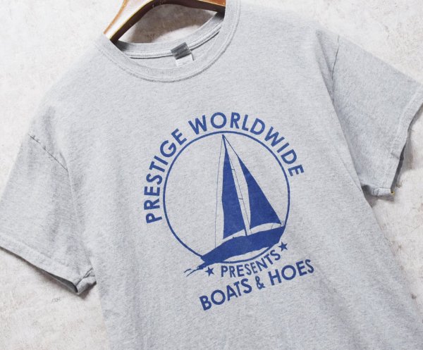画像1: ビンテージ【GILDAN】【ギルダン】【prestige worldwide】ヨット【グレー】プリント【Tシャツ】【サイズL】  (1)