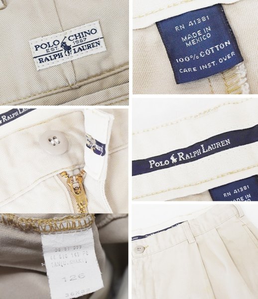 画像2: 90's~【ラルフローレン】POLO RALPH LAUREN【ベージュ】2タック【コットンパンツ】テーパードシルエット【36×32】  (2)