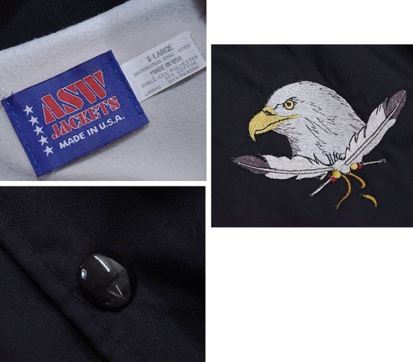画像2: 【デッドストック】【90's】【USA製】 ビンテージ【ASW JACKETS】【黒【イーグル刺繍】【ネイティブ柄】【スナップブルゾン】ジャケット【サイズＸＬ】  (2)