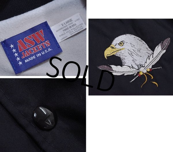 画像2: 【デッドストック】【90's】【USA製】 ビンテージ【ASW JACKETS】【黒【イーグル刺繍】【ネイティブ柄】【スナップブルゾン】ジャケット【サイズＸＬ】  (2)