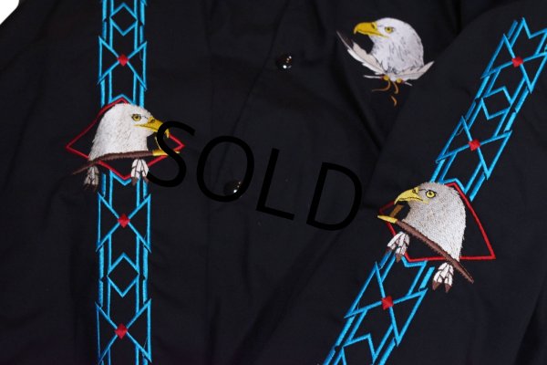 画像4: 【デッドストック】【90's】【USA製】 ビンテージ【ASW JACKETS】【黒【イーグル刺繍】【ネイティブ柄】【スナップブルゾン】ジャケット【サイズＸＬ】  (4)