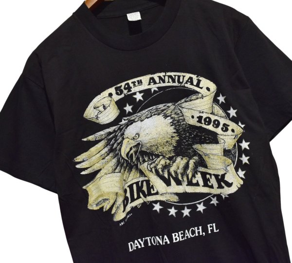画像1: ほぼ未使用 【90's】ビンテージ【USA製】【デイトナビーチ】BIKE WEEK DAYTONA BEACH 1995 【イーグル】プリント【Tシャツ】Lサイズ程度 (1)