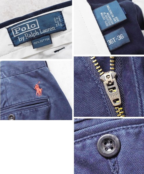 画像2: 【90's】ビンテージ【ポロラルフローレン】【Polo Ralph Lauren】【コットンチノパンツ】【ネイビー】【36×36】 (2)