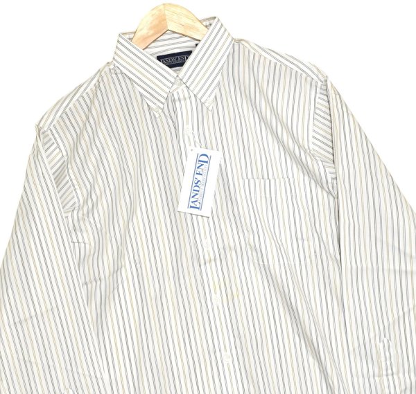 画像4: 【デッドストック】【90's】【LANDS' END】ランズエンド【ボタンダウンシャツ】白【ストライプ】【15 1/2-34】  (4)