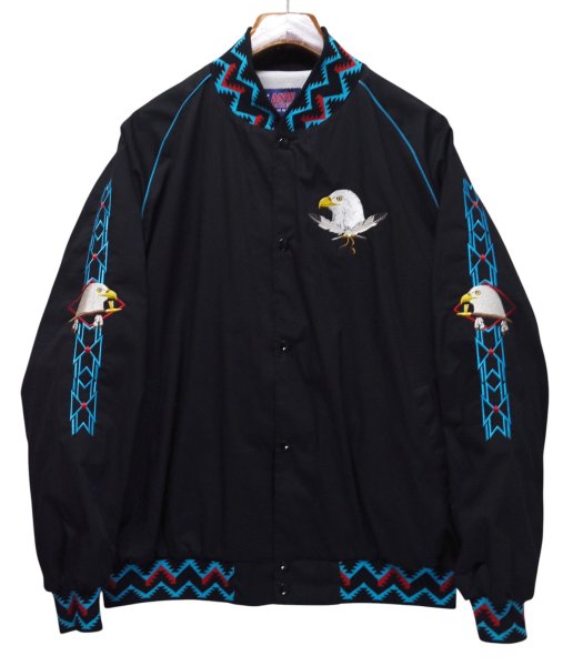 画像1: 【デッドストック】【90's】【USA製】 ビンテージ【ASW JACKETS】【黒【イーグル刺繍】【ネイティブ柄】【スナップブルゾン】ジャケット【サイズＸＬ】  (1)