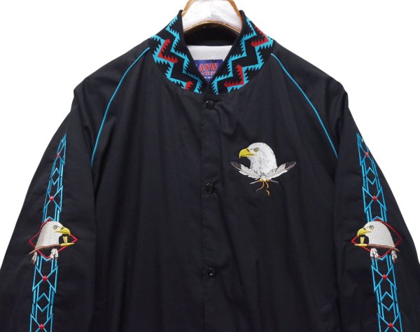 画像3: 【デッドストック】【90's】【USA製】 ビンテージ【ASW JACKETS】【黒【イーグル刺繍】【ネイティブ柄】【スナップブルゾン】ジャケット【サイズＸＬ】  (3)