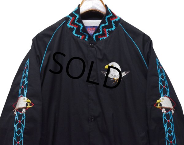 画像3: 【デッドストック】【90's】【USA製】 ビンテージ【ASW JACKETS】【黒【イーグル刺繍】【ネイティブ柄】【スナップブルゾン】ジャケット【サイズＸＬ】  (3)