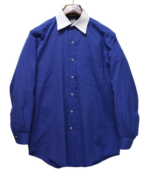画像1: 【90's】【USA製】【Brooks Brothers makers】【ブルックスブラザーズ】 青×白 ストライプ 【クレリックシャツ】【15-2】  (1)