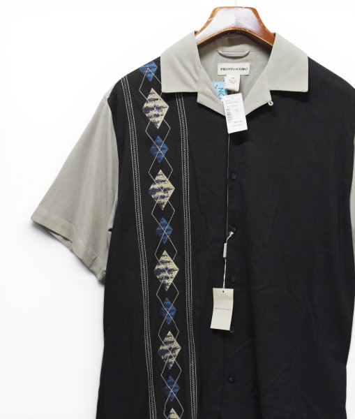 画像1: 【未使用】フラッシャー付き【PRONTO-UOMO】【シルクシャツ】【アーガイル柄】【切り替えデザイン】【サイズM】 (1)