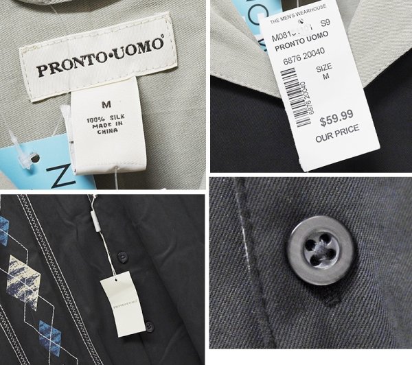 画像2: 【未使用】フラッシャー付き【PRONTO-UOMO】【シルクシャツ】【アーガイル柄】【切り替えデザイン】【サイズM】 (2)