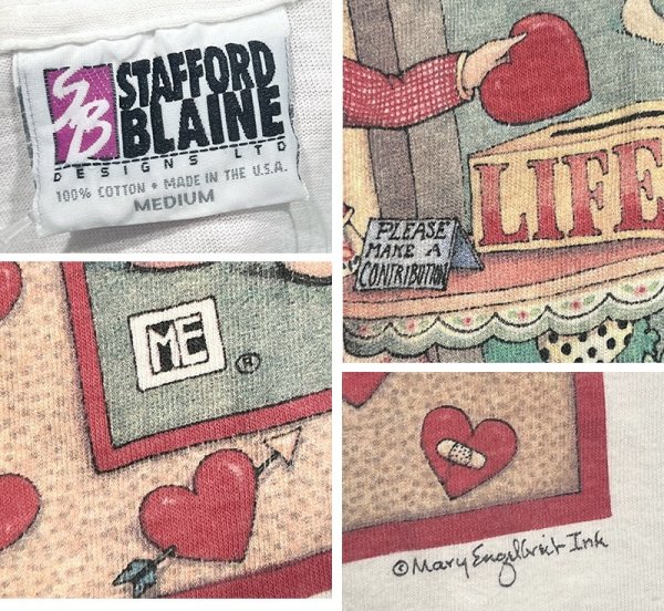 画像2: ビンテージ【90's】【USA製】【Stafford Blaine】メアリー・エンゲルブライト【Mary Engelbreit】【PUT YOUR HEART IN IT Tシャツ】【M】 (2)