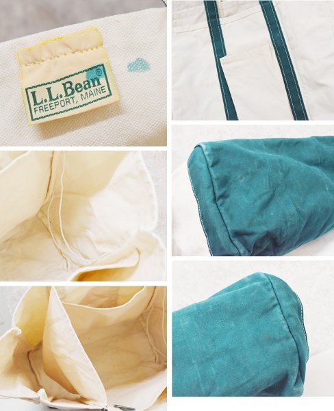 画像2: ~90's【ビンテージ】L.L.bean【L.L.ビーン】【生成り×緑色】【キャンバス】【トートバッグ】【ピクニックトート】ビーントート【ガーデントート】  (2)