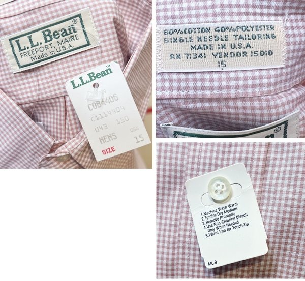 画像2: 【デッドストック】【90's】【USA製】【L.L.Bean】エルエルビーン【赤×白チェック】ボタンダウン【半袖シャツ】【US15】  (2)