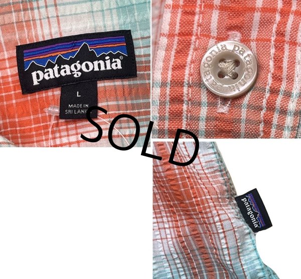 画像2: 【パタゴニア】【Patagonia】【エメラルド×赤】【チェック】【シアサッカー】【半袖シャツ】【L】  (2)