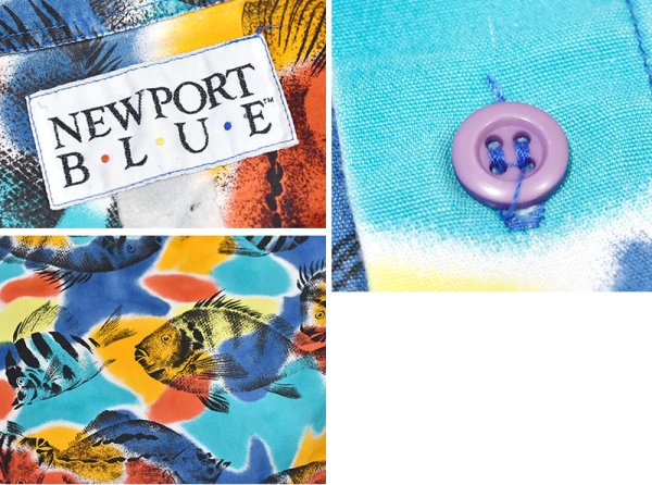 画像3: 【80's】【ビンテージ】【NEWPORT BLUE】【半袖シャツ】【魚柄】【総柄】【サイズM程度】 (3)