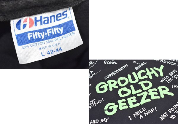 画像2: 【90's】【ビンテージ】【USA製】黒×緑文字【ヘインズ】【Hanes】【GROUCHY OLD GEEZER】【プリントTシャツ】【サイズL】 (2)
